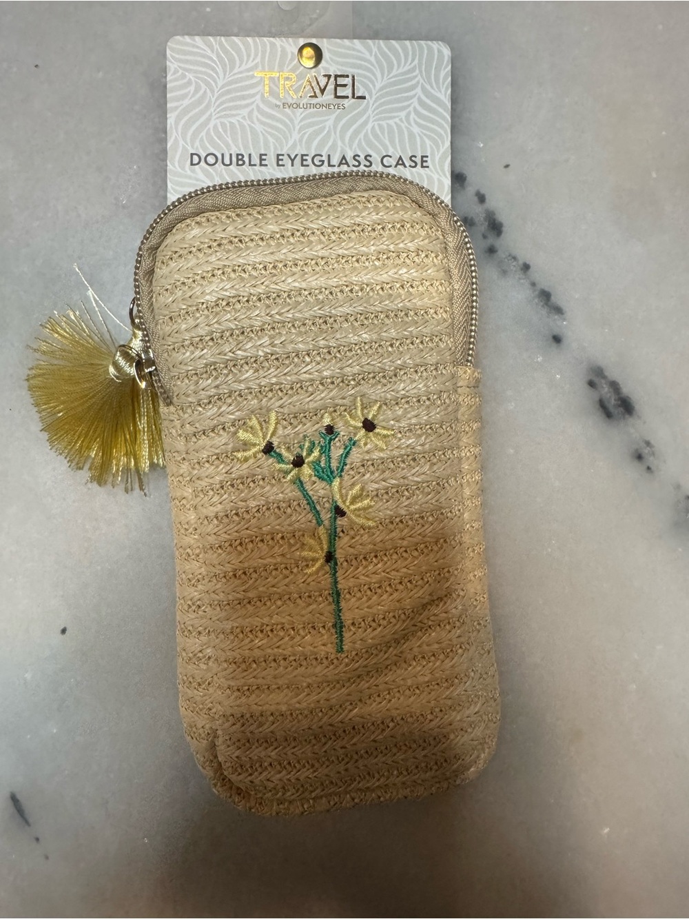 Beige Double Eyeglass Case with Tassel